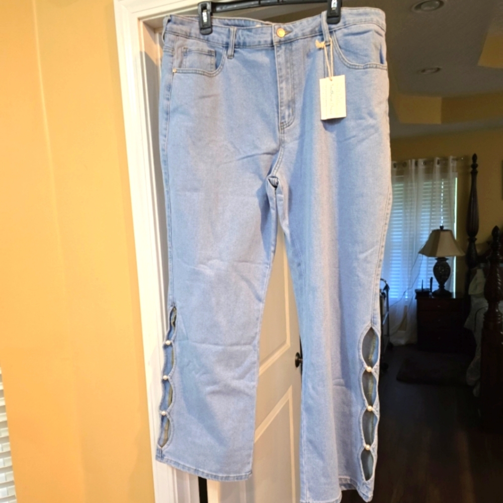 Southern Grace Light Blue Flare Jeans with Cut-Outs Size 20